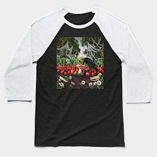 watercolor crow tending garden with mushroom Baseball T-Shirt